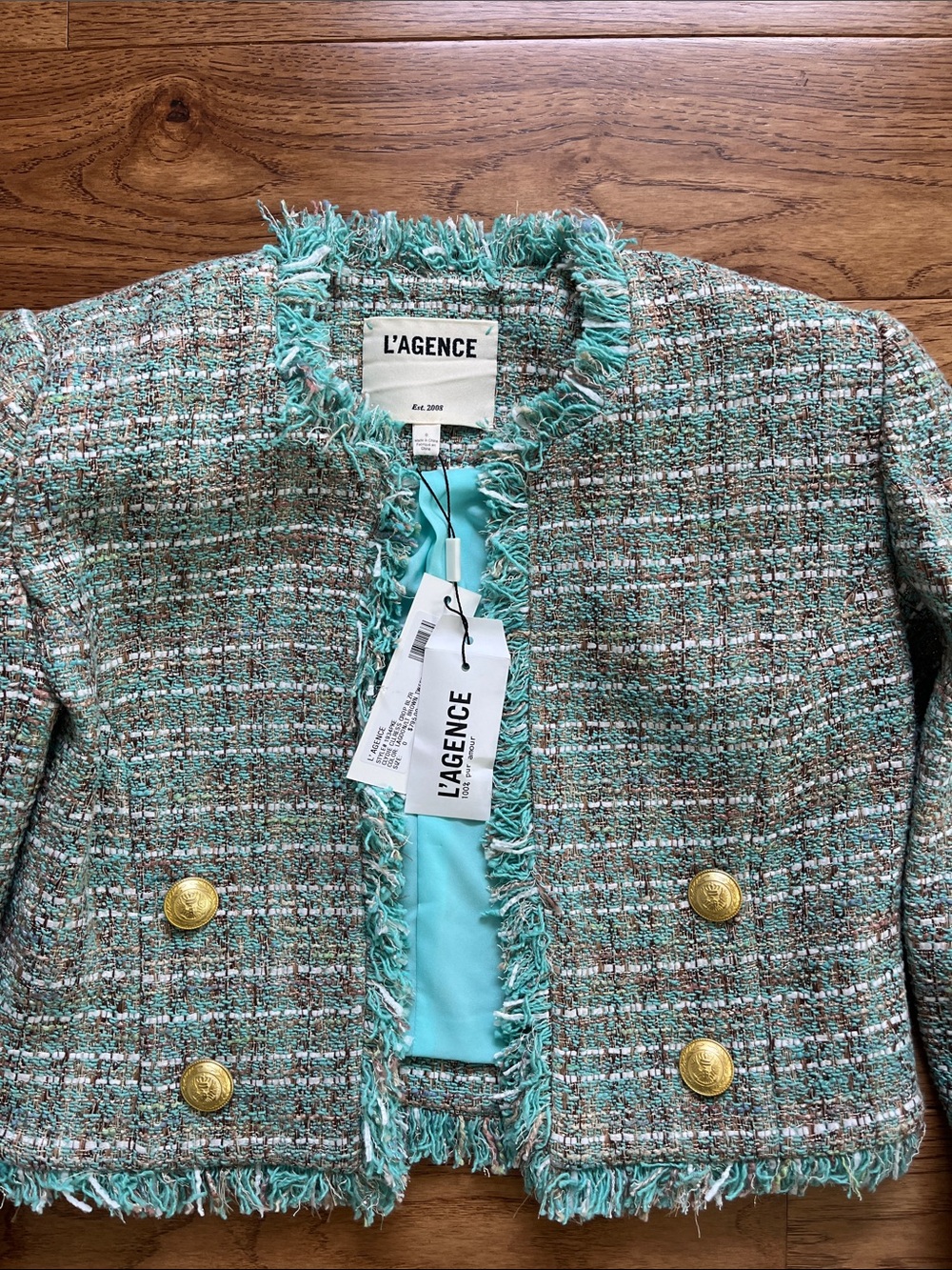 L'AGENCE Women Tweed Fringe Cropped Jacket NWT - Picture 2 of 5